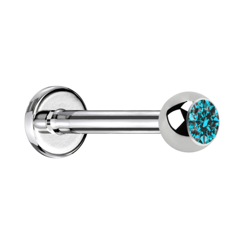 Labret silver with ball crystal aqua