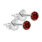Round stud earrings in 925 sterling silver with red crystal