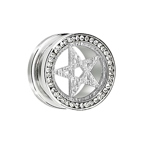 Flesh tunnel silver with silver crystal and silver star
