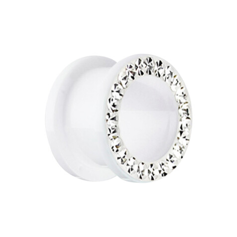 Flesh tunnel white with silver crystal and epoxy protective layer