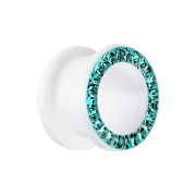 Flesh tunnel white with turquoise crystal and epoxy...