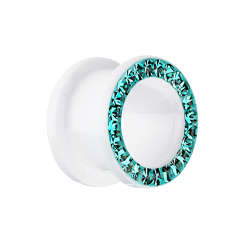 Flesh tunnel white with turquoise crystal and epoxy protective layer