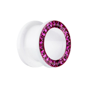 Flesh tunnel white with crystal fuchsia and epoxy...