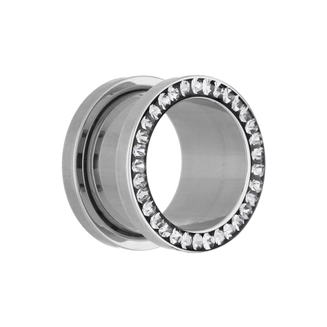 Flesh tunnel silver with crystal silver and epoxy protective layer