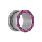 Flesh tunnel silver with crystal fuchsia and epoxy protective layer