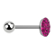 Barbell in argento con sfera e disco in cristallo fucsia
