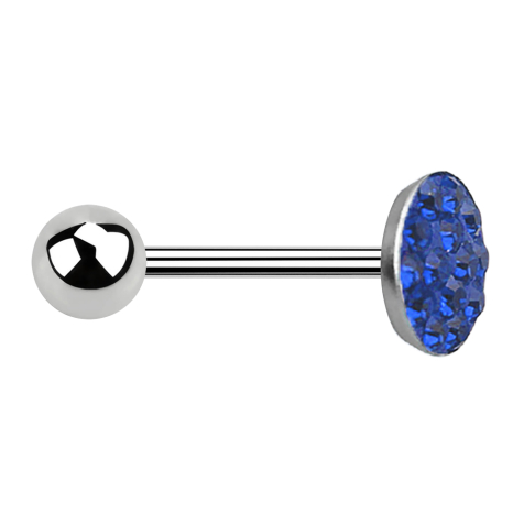 Barbell silver with ball and disc crystal dark blue