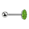 Barbell silber mit Kugel und Scheibe Kristall grün