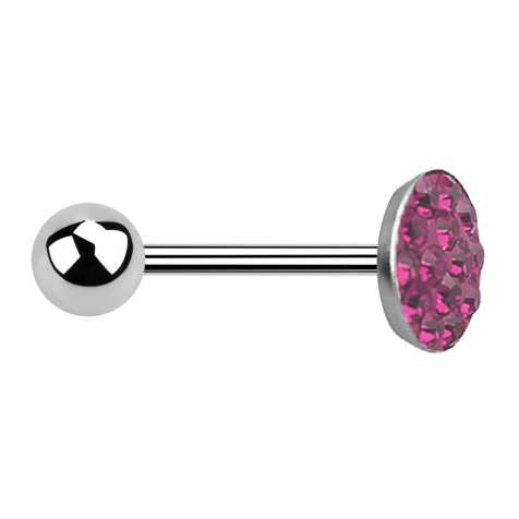 Barbell silver with ball and disk crystal pink