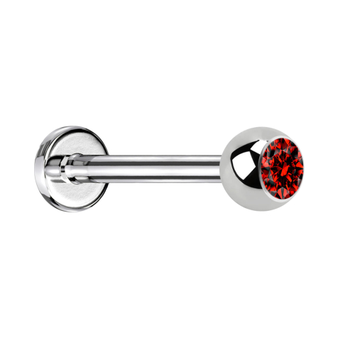 Micro Labret argenté avec boule de cristal rouge