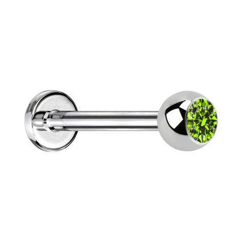 Micro labret argento con cristallo a sfera verde chiaro