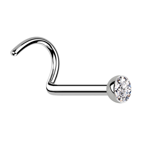 Perno nasale curvo in argento emisfero di cristallo argento