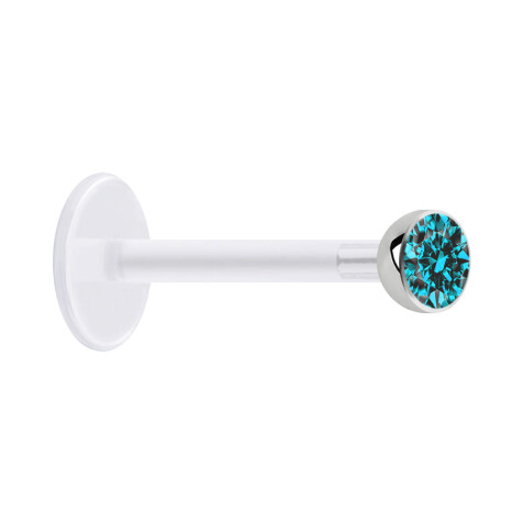 Micro labret transparent with ball and crystal aqua