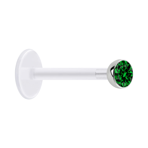 Micro labret transparent with ball and crystal green