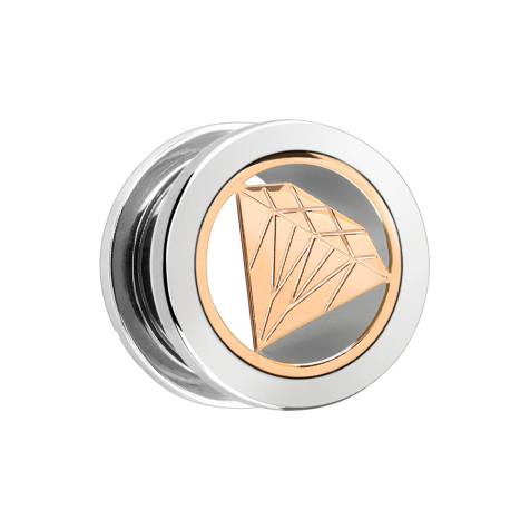 Flesh tunnel silver with rose gold diamond