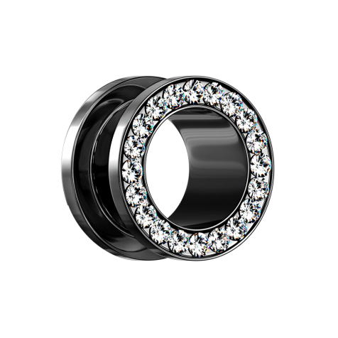Flesh tunnel black with silver crystal