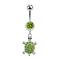 Banane argentée avec pendentif tortue et cristal vert clair