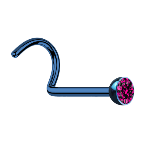 Nose stud curved dark blue hemisphere crystal fuchsia