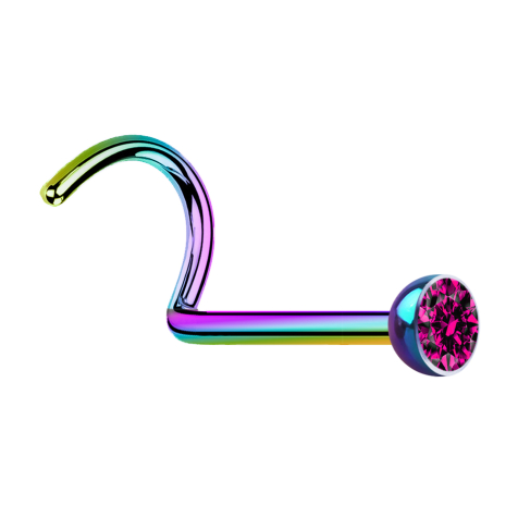 Clous de nez courbés colorés demi-sphère cristal fuchsia