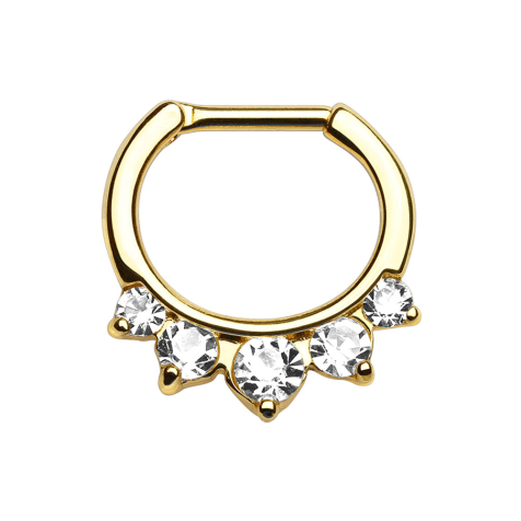 Gold-plated septum with five silver crystals