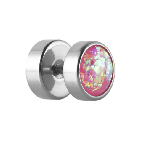 Fake plug silver with opal glitter pink