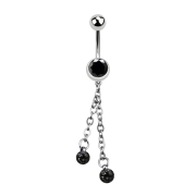 Banana silver with chain and two crystal balls black