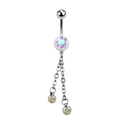 Banana silver with chain and two crystal balls multicolor