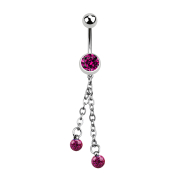 Banana silver with chain and two crystal balls fuchsia