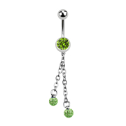 Banana silver with chain and two crystal balls light green