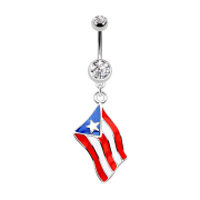 Banane argent avec pendentif drapeau Puerto Rico