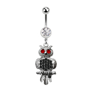 Banane argent avec pendentif hibou rouge et noir