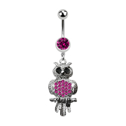 Banane argent avec pendentif hibou noir fuchsia