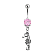 Banana silver with pink seahorse pendant