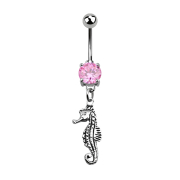 Banane argent avec pendentif hippocampe rose