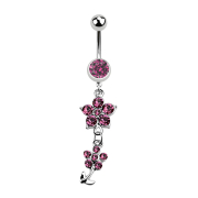 Banana silver with pendant two crystal flowers pink