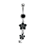 Banana silver with pendant two crystal flowers black