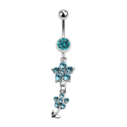 Banana silver with pendant two crystal flowers aqua