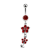 Banana silver with pendant two crystal flowers red