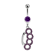 Banane argent avec pendentif poing américain violet