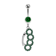 Banane argent avec pendentif poing américain vert