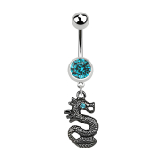 Banane argent avec pendentif dragon noir aqua