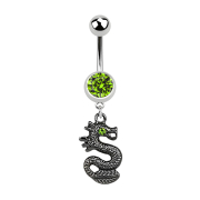 Banane argent avec pendentif dragon noir vert clair