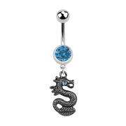 Banane argent avec pendentif dragon noir bleu clair