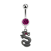 Banane argent avec pendentif dragon noir fuchsia