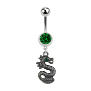 Banane argent avec pendentif dragon noir vert