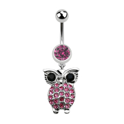 Banana silver with pendant owl and big eyes pink