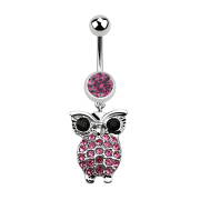 Banane argent avec pendentif hibou et grands yeux roses
