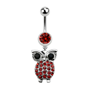 Banane argent avec pendentif hibou et grands yeux rouges