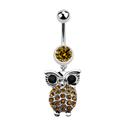 Banane argent avec pendentif hibou et grands yeux topaze
