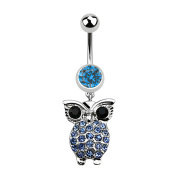 Banana silver with pendant owl and big eyes light blue
